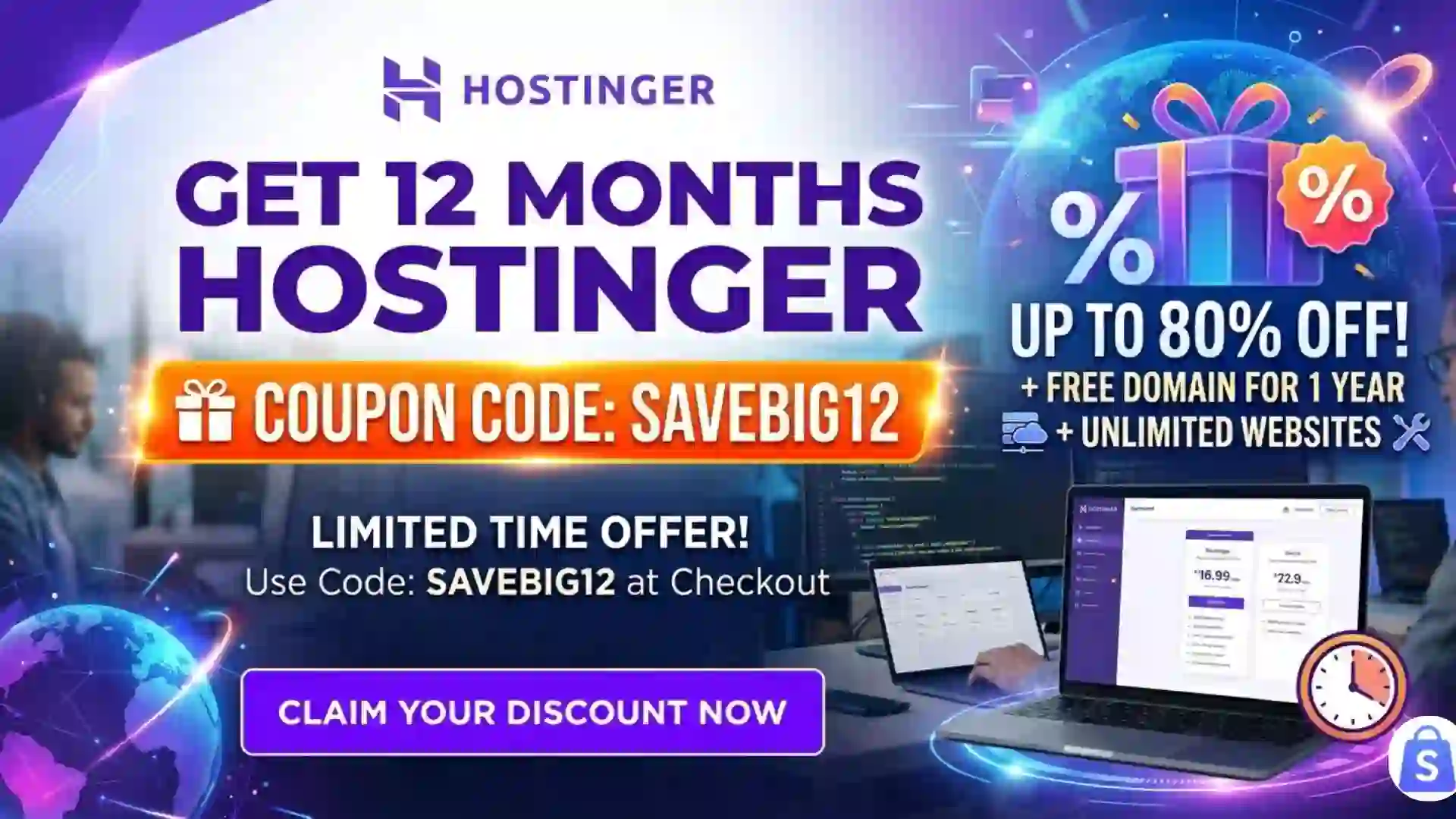 Hostinger Coupon Code for 12 Months (2026) – Save Up to 99% + Extra 30% Off