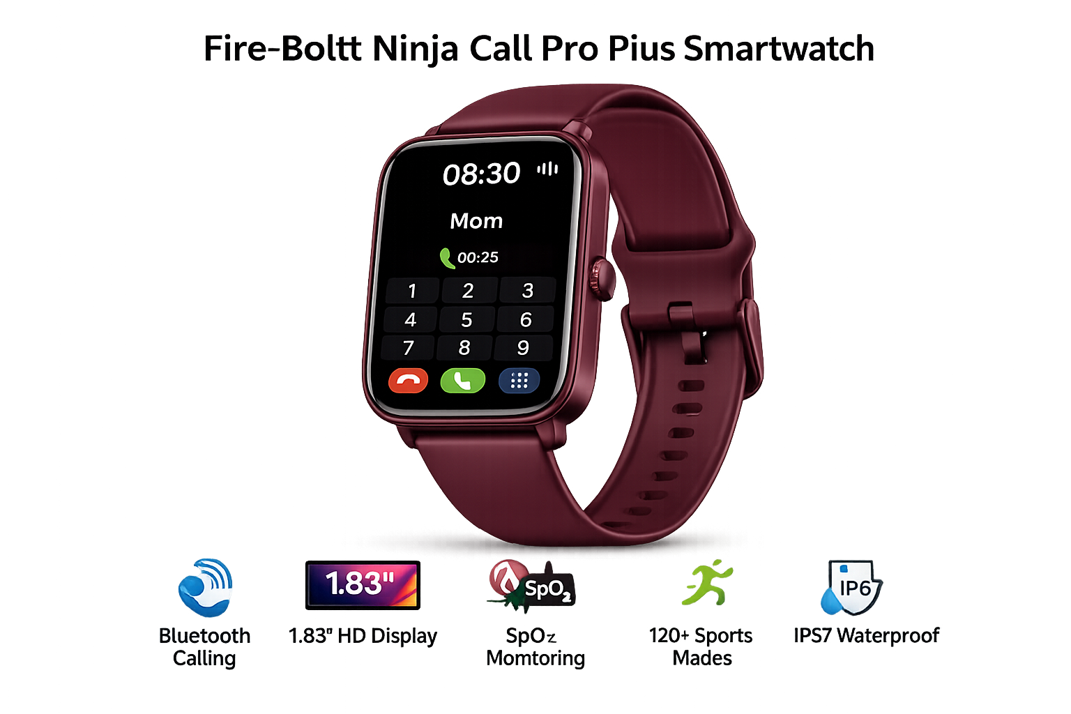 Fire-Boltt Ninja Call Pro Plus Smartwatch (1.83″ HD, Bluetooth Calling, SpO2)
