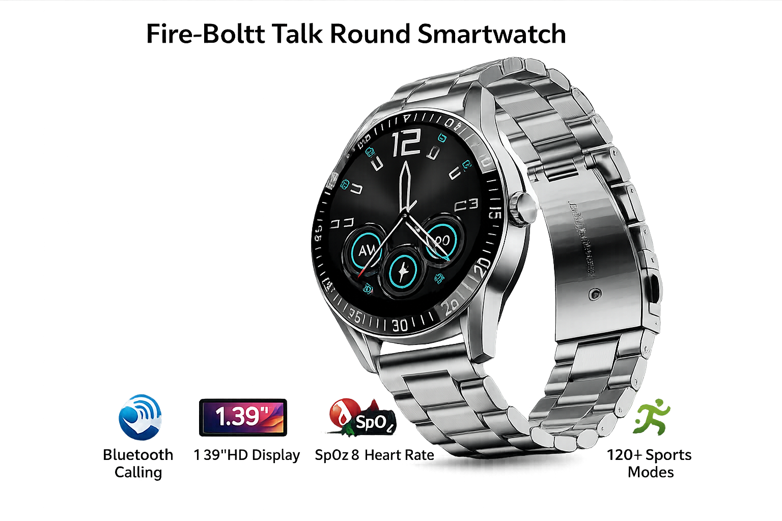 Fire-Boltt Talk Round Smartwatch (1.39″, Bluetooth Calling, SpO2)