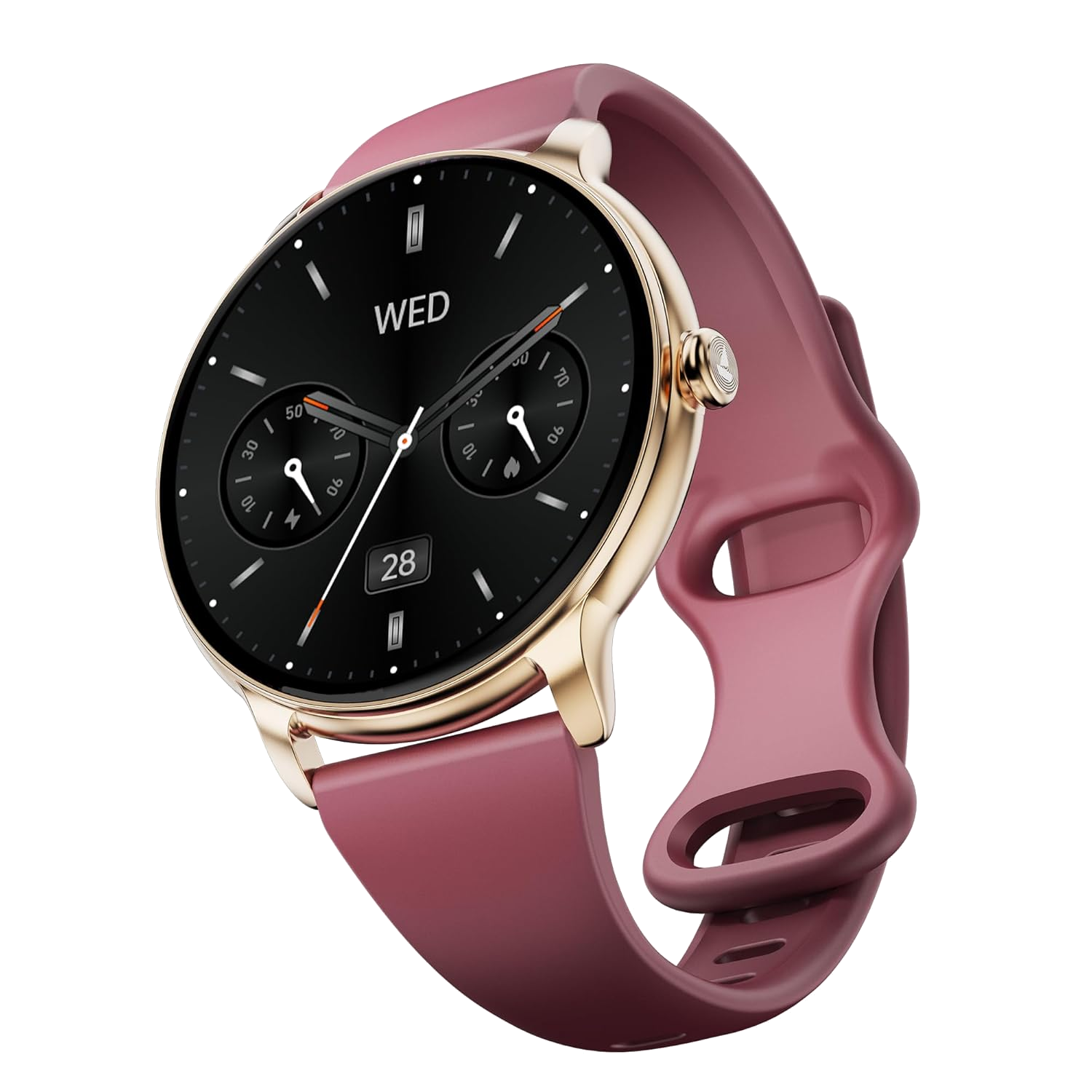 boAt Chrome Iris Women Smartwatch – 1.32″ AMOLED, AOD, Metal Body (Wine)