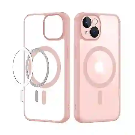 CEDO MagFit Magnetic Back Cover for iPhone 13/14 – MagSafe Wireless Charging, Shockproof Bumper, Transparent Pink Case