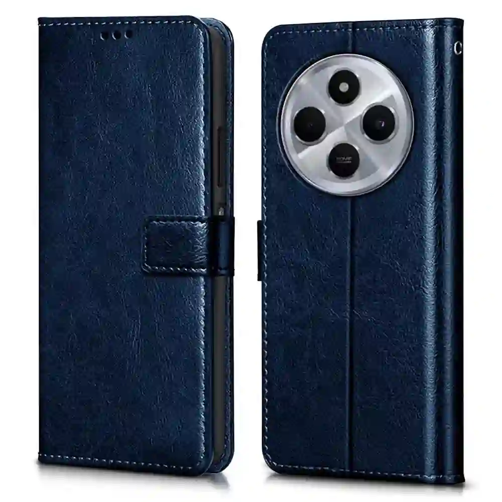 WOW IMAGINE Shock Proof Flip Cover for Redmi A4 5G / Poco C75 5G / 14C 5G / Poco M7 – Premium Leather Finish Wallet Case with Card Slots, Stand &amp; Full Protection (Stylish Blue)