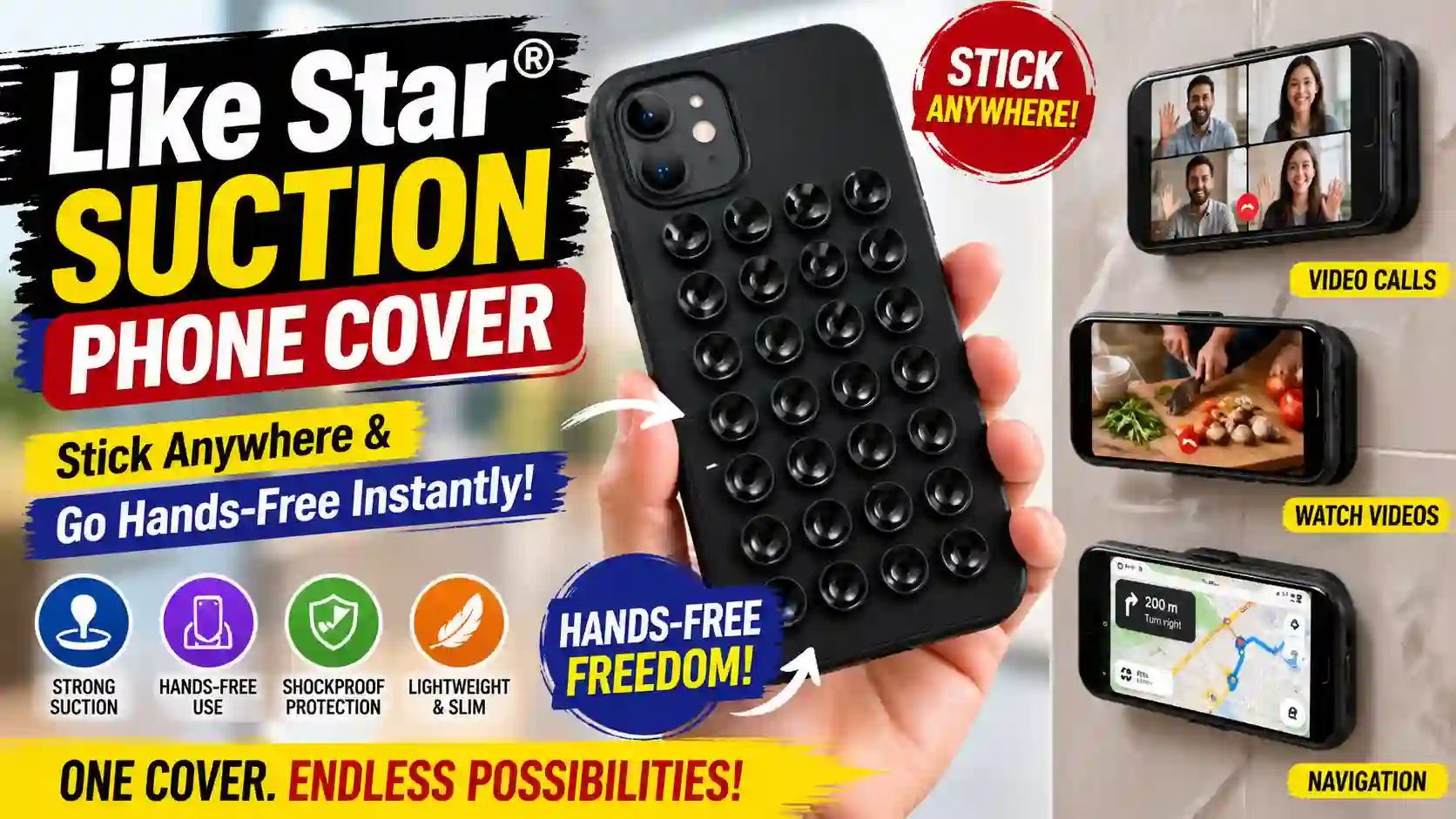 Like Star® Suction Phone Cover – Stick Anywhere & Go Hands-Free Instantly!