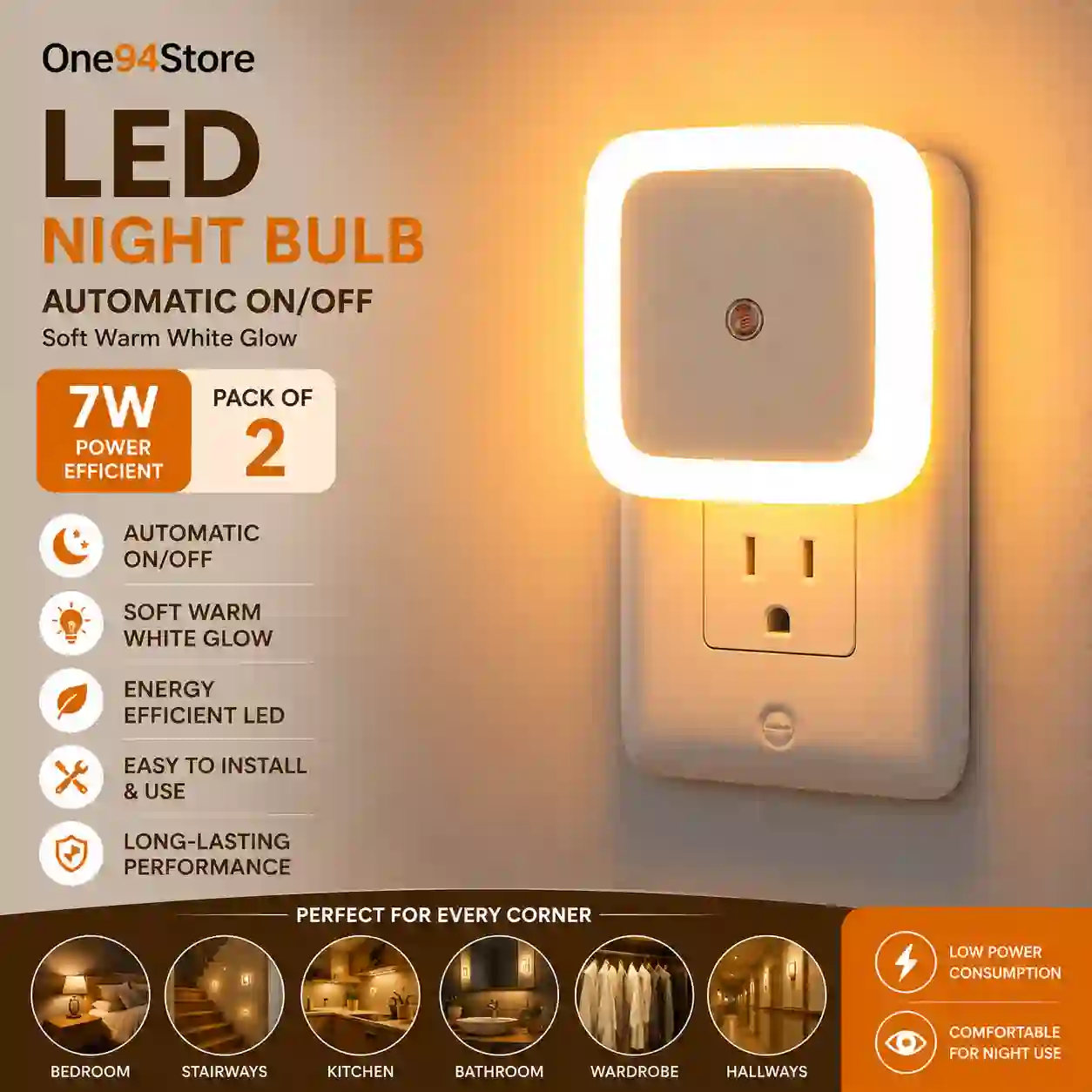 One94Store Automatic LED Night Bulb Pack of 2 at Best Price