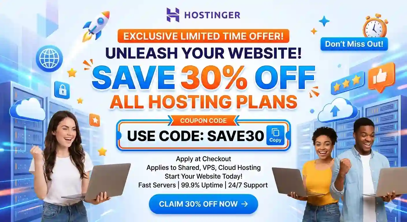 Hostinger 30% Off Coupon Code 2026 | Latest Hostinger Discount Deal