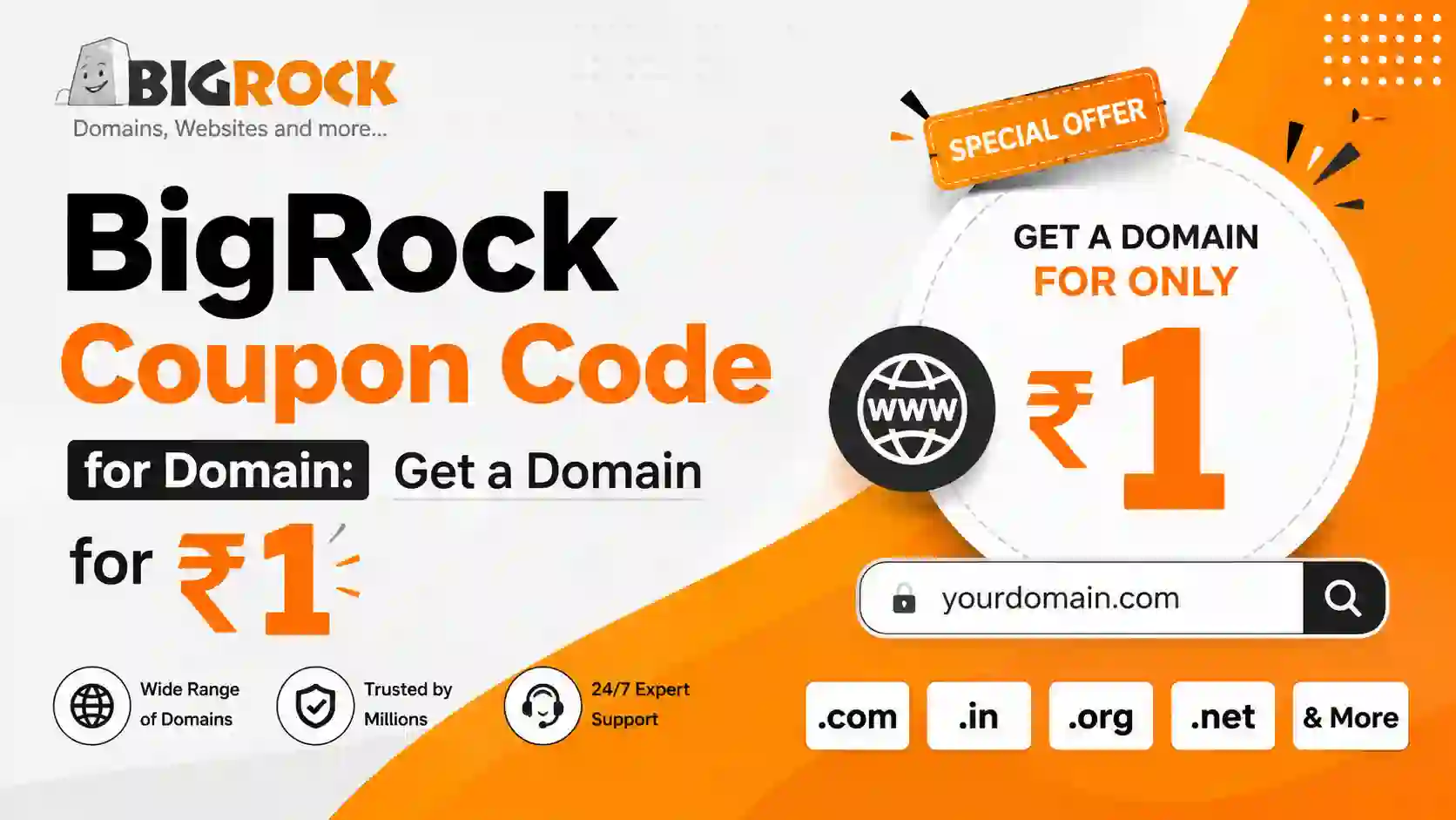 BigRock Coupon Code for Domain: Get a Domain for ₹1