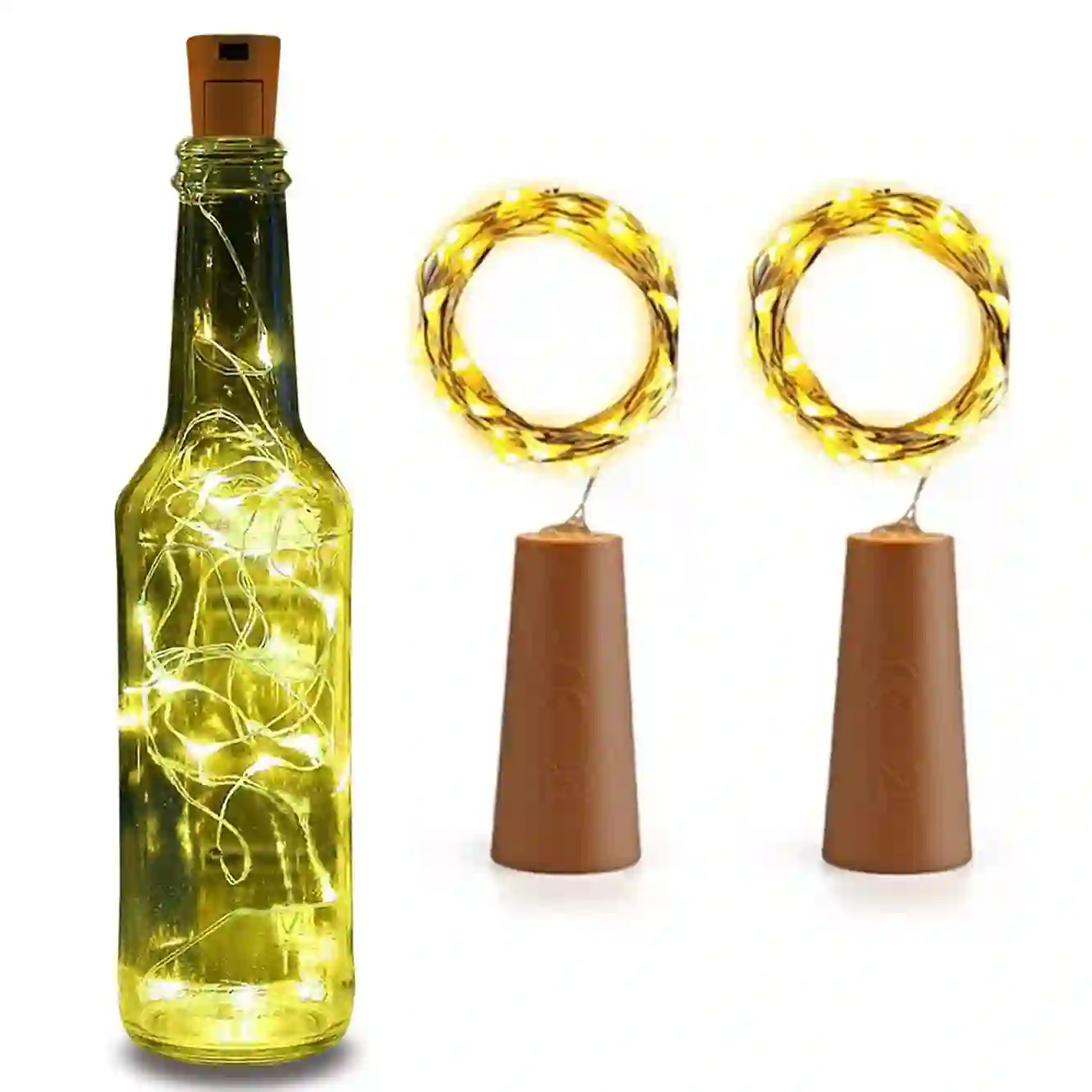 Lexton Wine Bottle Cork LED Lights – 20 LED Copper Wire Fairy Lights, Battery Operated, Warm White, Pack of 2 for Home, Party &amp; Diwali Decoration