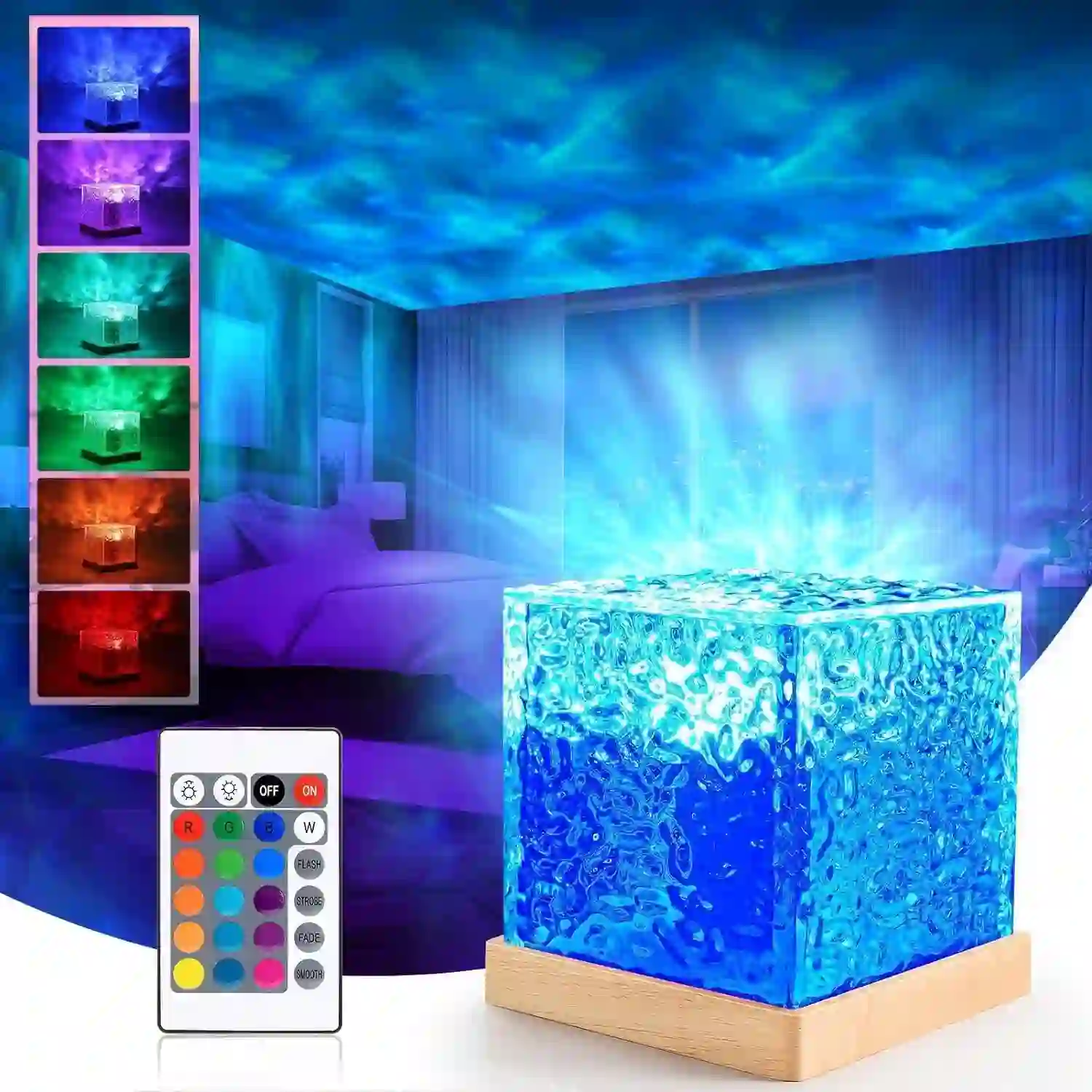 Ocean Wave Night Light Projector – 3D LED Lamp with Remote