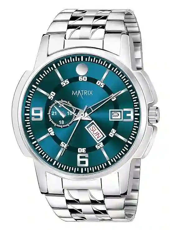 Matrix Black, Blue, White Dial, Day and Date Functioning, Stainless Steel Strap Analog Watch for Men and Women