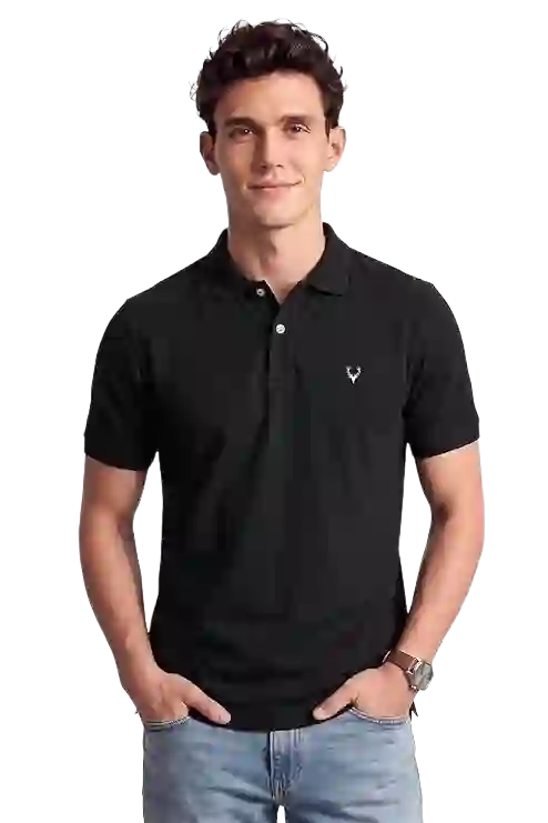 Allen Solly Polo T-shirt for Men – Rich Cotton Blend Band Collar Regular Fit Half Sleeve Premium Casual Wear